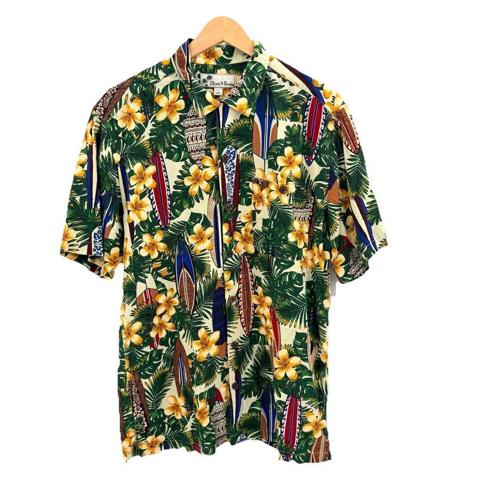 VTG Oliver & Burke Surfboard Floral Print Hawaiian Button Down Shirt Mens Large